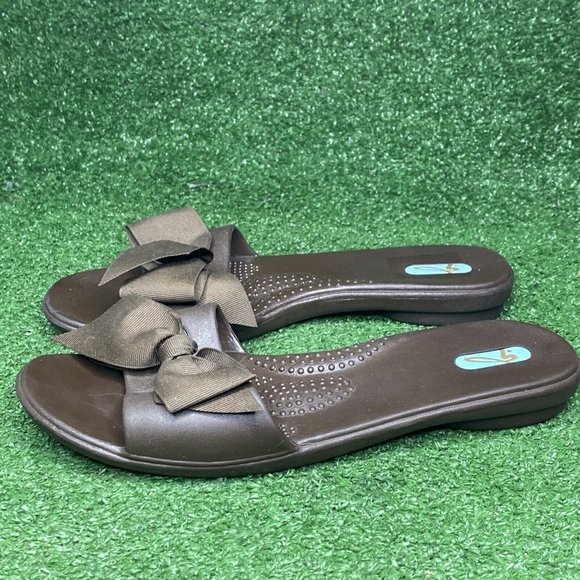 Oxabashi Brown Flip Flip Slip On  Casual Sandals with Interchangeable Bow Size M - Picture 4 of 7